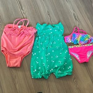 4PC Baby Girls Clothing Bundle - Swim Suits and Onesie Size 6-9m